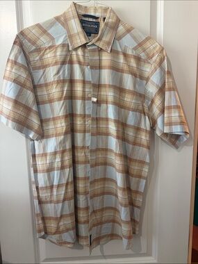 Rough Stock Short-Sleeve Plaid Button-Down Shirt - Beige & Light Blue